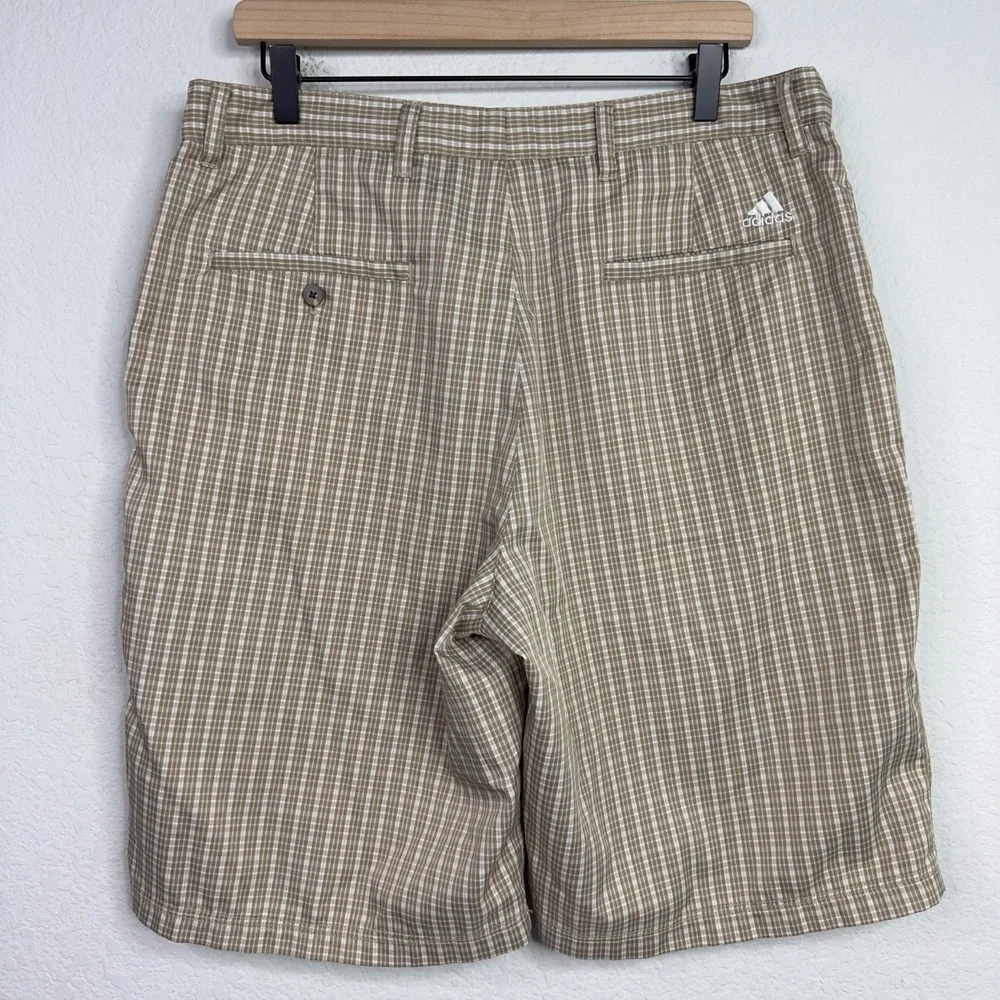 Adidas Shorts Mens 34 Beige Plaid Athleisure Golf‎ Activewear Relaxed Preppy